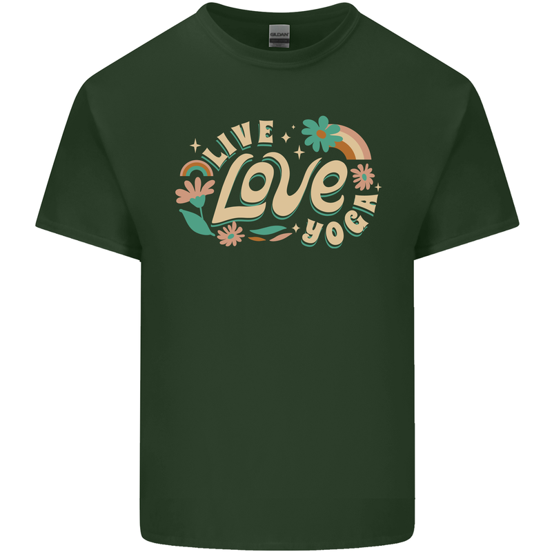 Live Love Yoga Mens Cotton T-Shirt Tee Top Forest Green