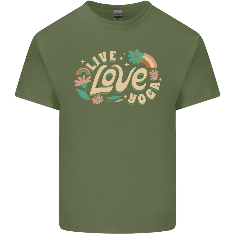 Live Love Yoga Mens Cotton T-Shirt Tee Top Military Green