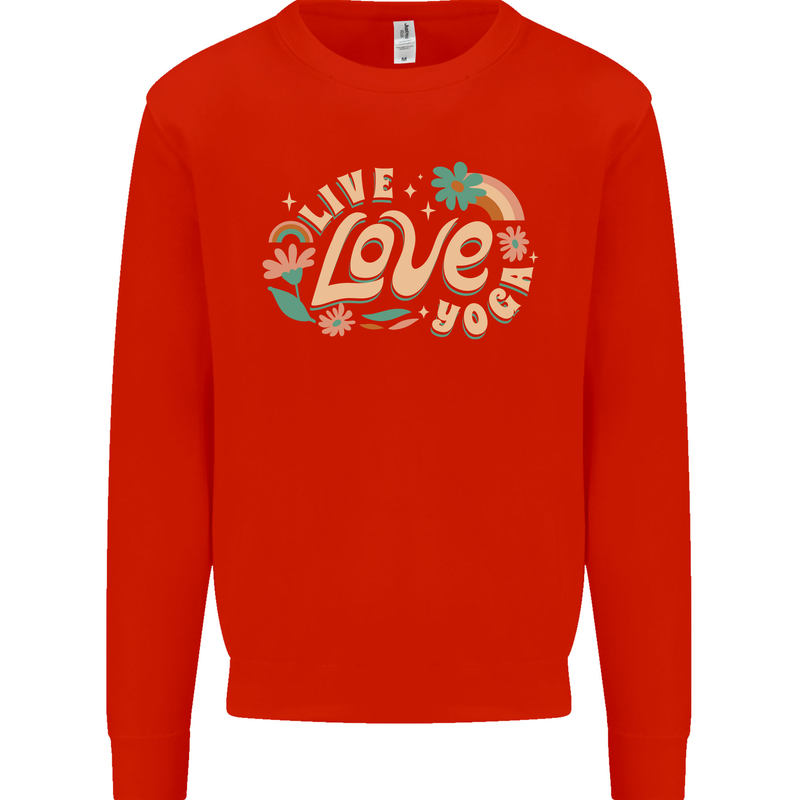 Live Love Yoga Mens Sweatshirt Jumper Bright Red