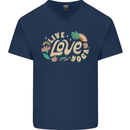 Live Love Yoga Mens V-Neck Cotton T-Shirt Navy Blue