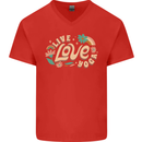 Live Love Yoga Mens V-Neck Cotton T-Shirt Red