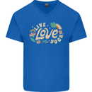 Live Love Yoga Mens V-Neck Cotton T-Shirt Royal Blue