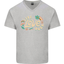 Live Love Yoga Mens V-Neck Cotton T-Shirt Sports Grey