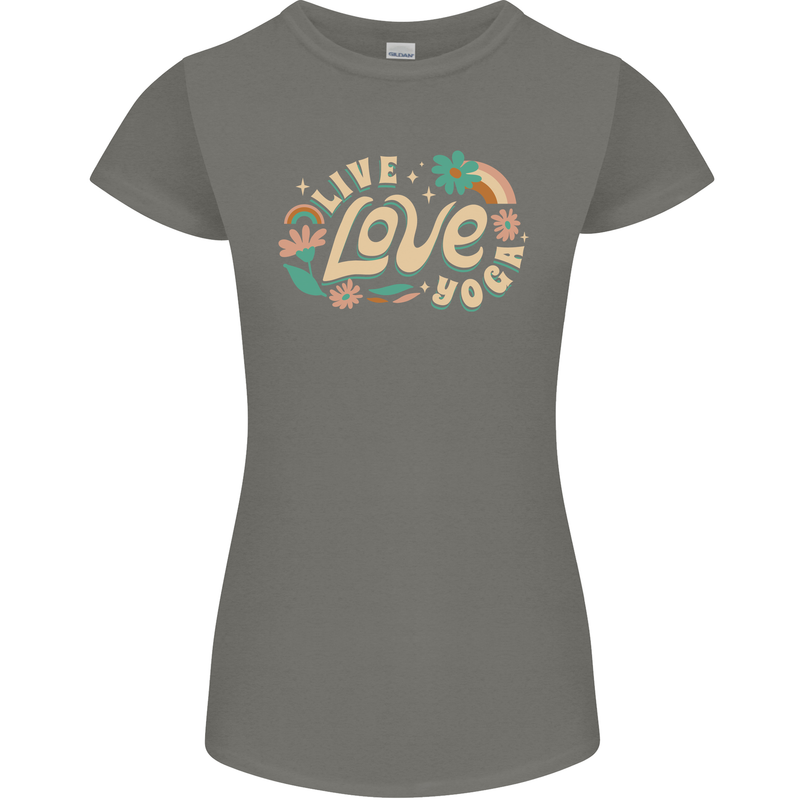 Live Love Yoga Womens Petite Cut T-Shirt Charcoal