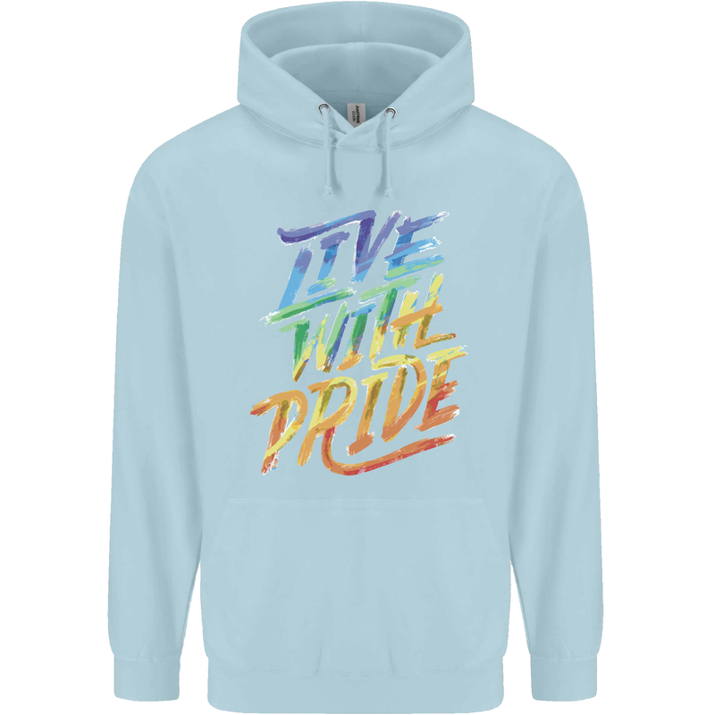 Live With Pride LGBT Gay Pride Childrens Kids Hoodie Light Blue