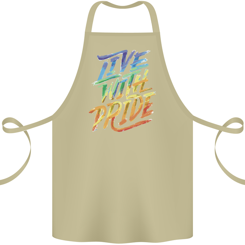 Live With Pride LGBT Gay Pride Cotton Apron 100% Organic Khaki