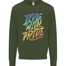 Live With Pride LGBT Gay Pride Kids Sweatshirt Jumper Forest Green
