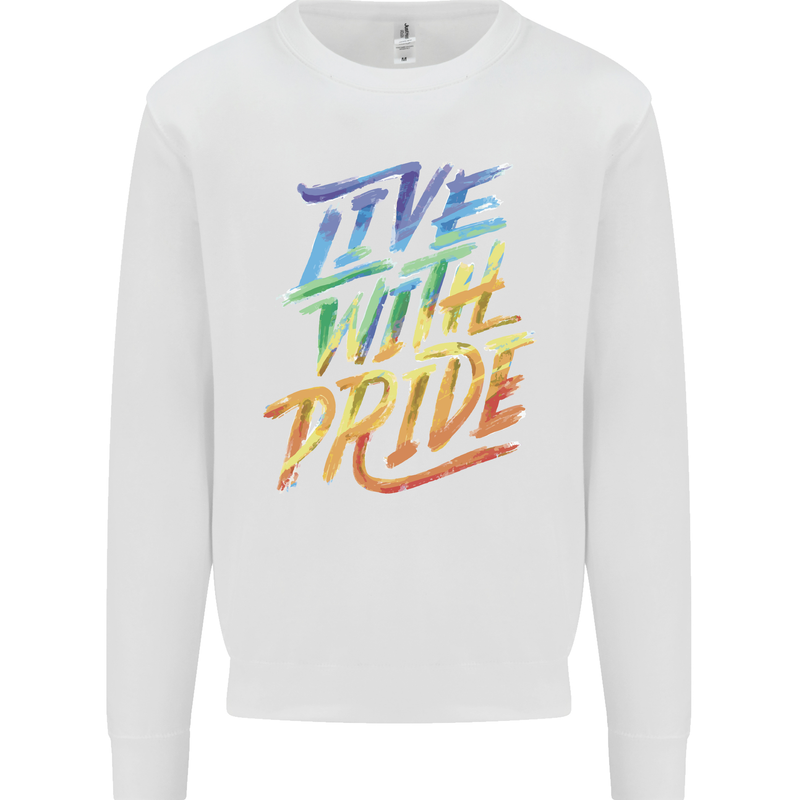 Live With Pride LGBT Gay Pride Kids Sweatshirt Jumper White