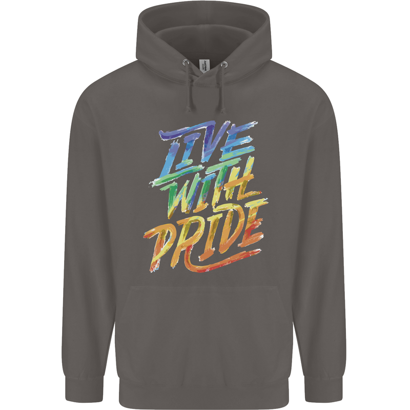 Live With Pride LGBT Gay Pride Mens 80% Cotton Hoodie Charcoal