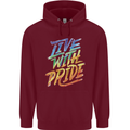 Live With Pride LGBT Gay Pride Mens 80% Cotton Hoodie Maroon