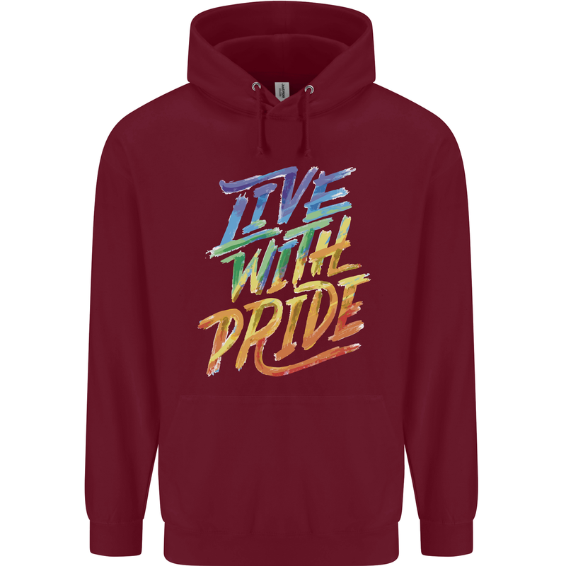 Live With Pride LGBT Gay Pride Mens 80% Cotton Hoodie Maroon