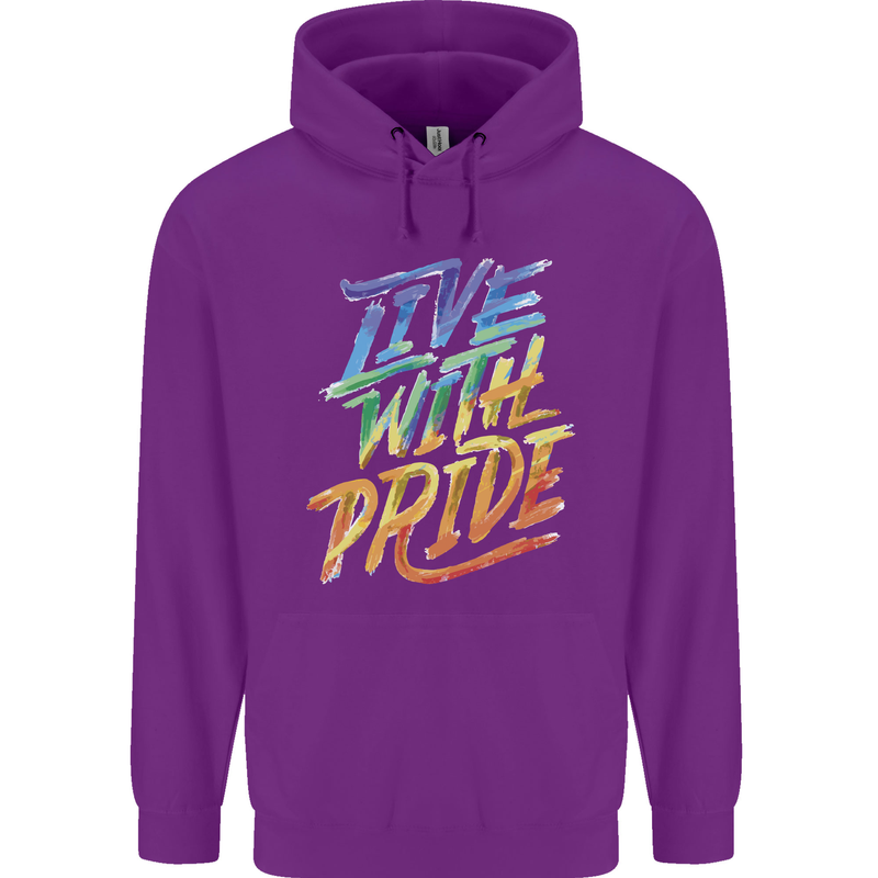 Live With Pride LGBT Gay Pride Mens 80% Cotton Hoodie Purple