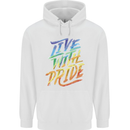 Live With Pride LGBT Gay Pride Mens 80% Cotton Hoodie White