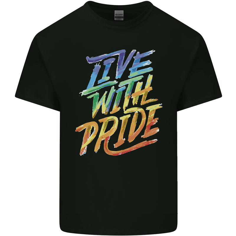Live With Pride LGBT Gay Pride Mens Cotton T-Shirt Tee Top Black
