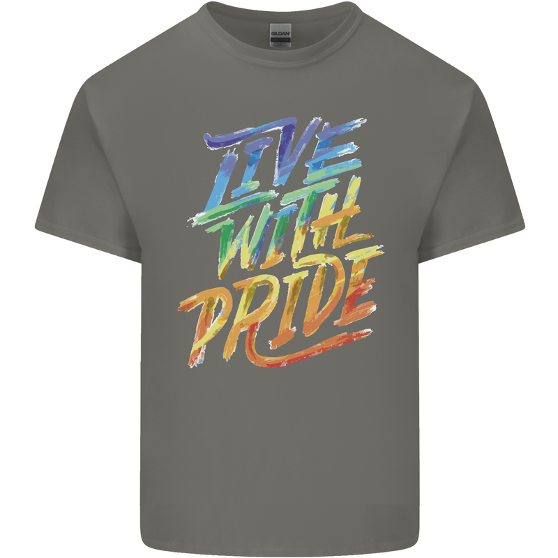 Live With Pride LGBT Gay Pride Mens Cotton T-Shirt Tee Top Charcoal