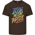 Live With Pride LGBT Gay Pride Mens Cotton T-Shirt Tee Top Dark Chocolate