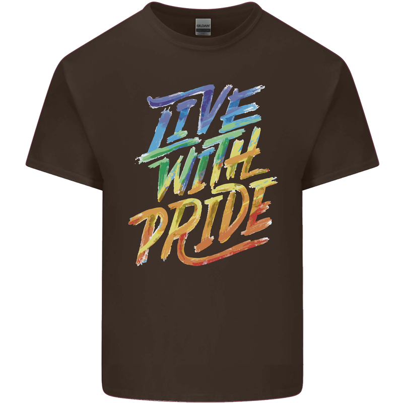 Live With Pride LGBT Gay Pride Mens Cotton T-Shirt Tee Top Dark Chocolate