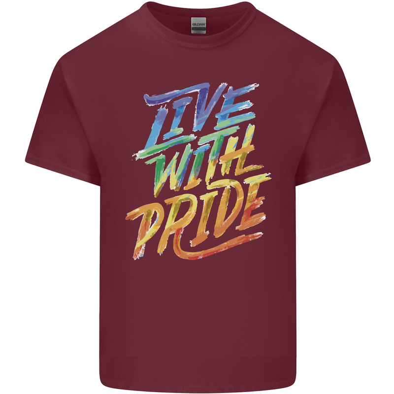 Live With Pride LGBT Gay Pride Mens Cotton T-Shirt Tee Top Maroon