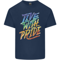 Live With Pride LGBT Gay Pride Mens Cotton T-Shirt Tee Top Navy Blue