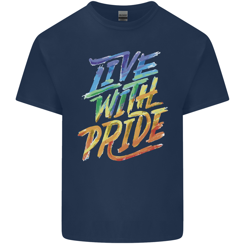 Live With Pride LGBT Gay Pride Mens Cotton T-Shirt Tee Top Navy Blue