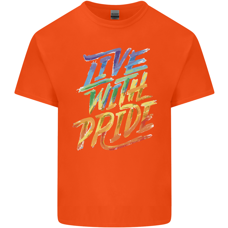 Live With Pride LGBT Gay Pride Mens Cotton T-Shirt Tee Top Orange