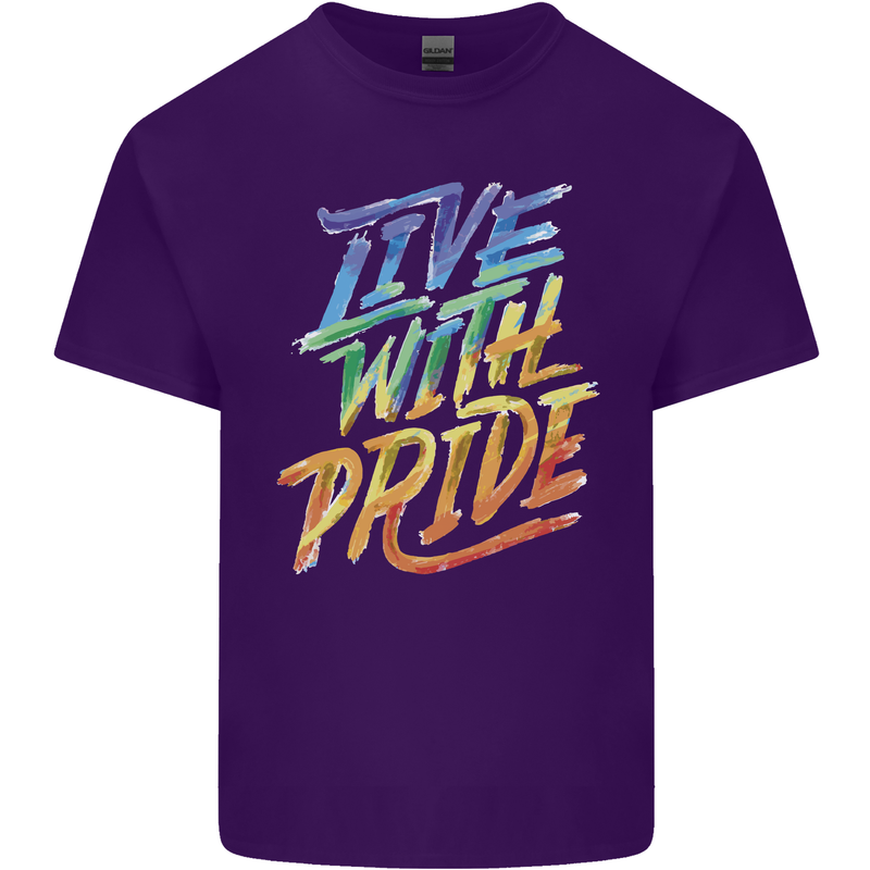 Live With Pride LGBT Gay Pride Mens Cotton T-Shirt Tee Top Purple
