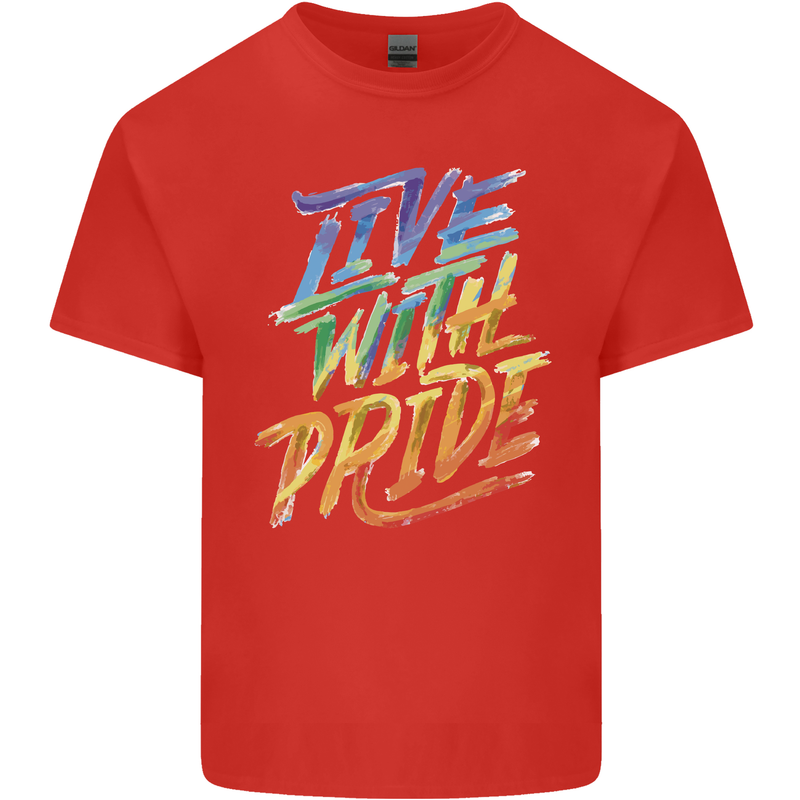 Live With Pride LGBT Gay Pride Mens Cotton T-Shirt Tee Top Red