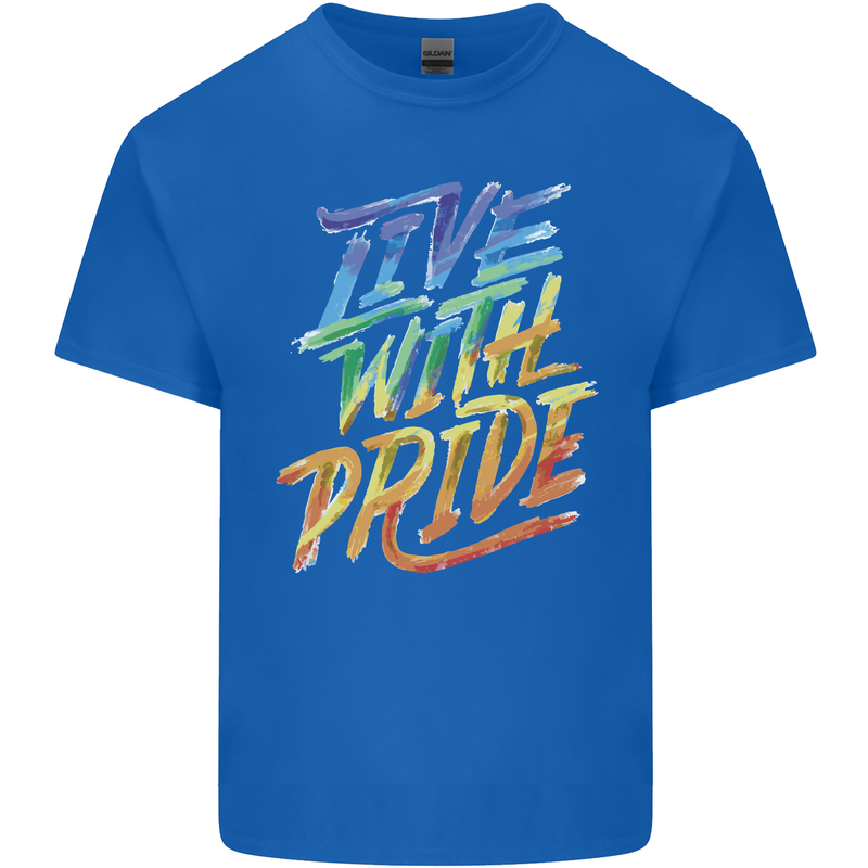 Live With Pride LGBT Gay Pride Mens Cotton T-Shirt Tee Top Royal Blue
