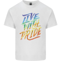 Live With Pride LGBT Gay Pride Mens Cotton T-Shirt Tee Top White