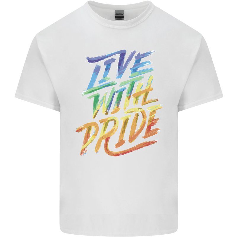 Live With Pride LGBT Gay Pride Mens Cotton T-Shirt Tee Top White