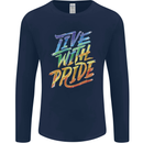 Live With Pride LGBT Gay Pride Mens Long Sleeve T-Shirt Navy Blue