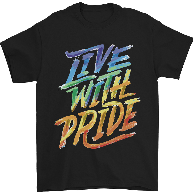 Live With Pride LGBT Gay Pride Mens T-Shirt 100% Cotton Black