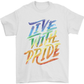 Live With Pride LGBT Gay Pride Mens T-Shirt 100% Cotton White