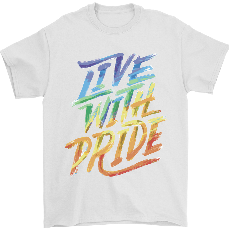 Live With Pride LGBT Gay Pride Mens T-Shirt 100% Cotton White