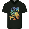 Live With Pride LGBT Gay Pride Mens V-Neck Cotton T-Shirt Black