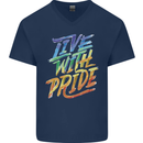 Live With Pride LGBT Gay Pride Mens V-Neck Cotton T-Shirt Navy Blue