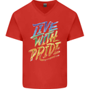 Live With Pride LGBT Gay Pride Mens V-Neck Cotton T-Shirt Red