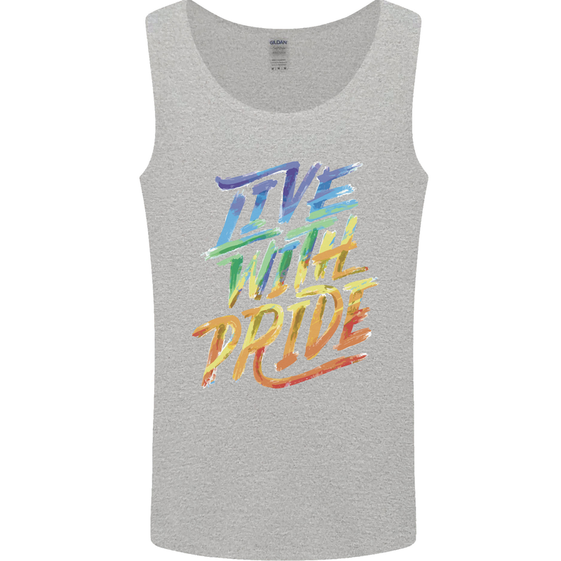 Live With Pride LGBT Gay Pride Mens Vest Tank Top Sports Grey
