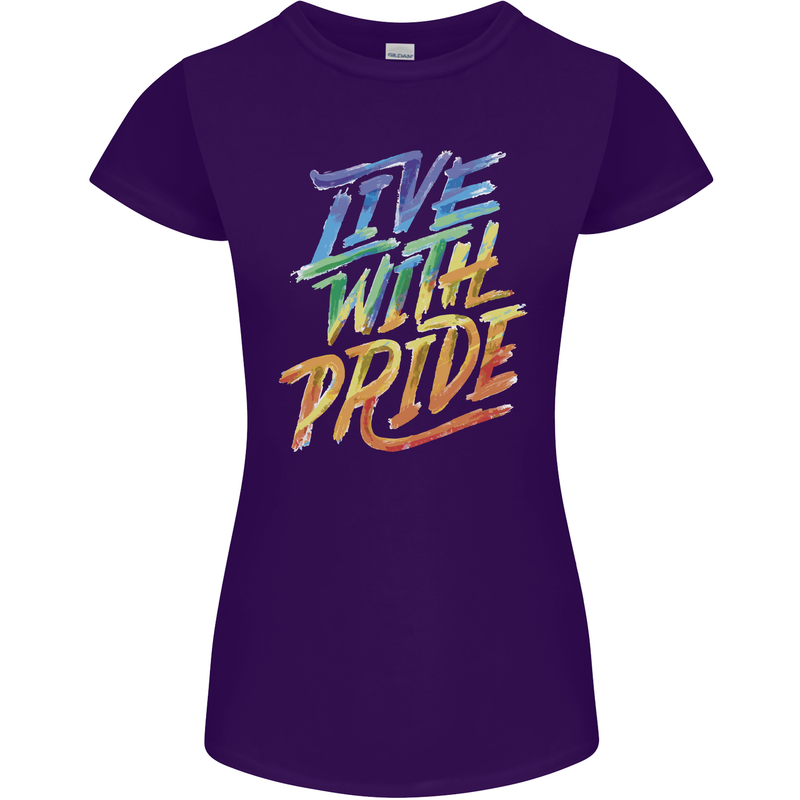 Live With Pride LGBT Gay Pride Womens Petite Cut T-Shirt Purple