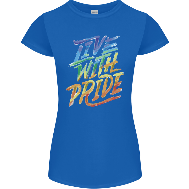 Live With Pride LGBT Gay Pride Womens Petite Cut T-Shirt Royal Blue