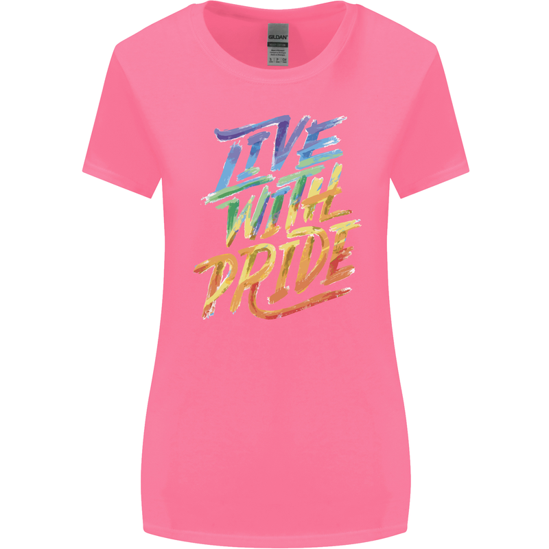 Live With Pride LGBT Gay Pride Womens Wider Cut T-Shirt Azalea