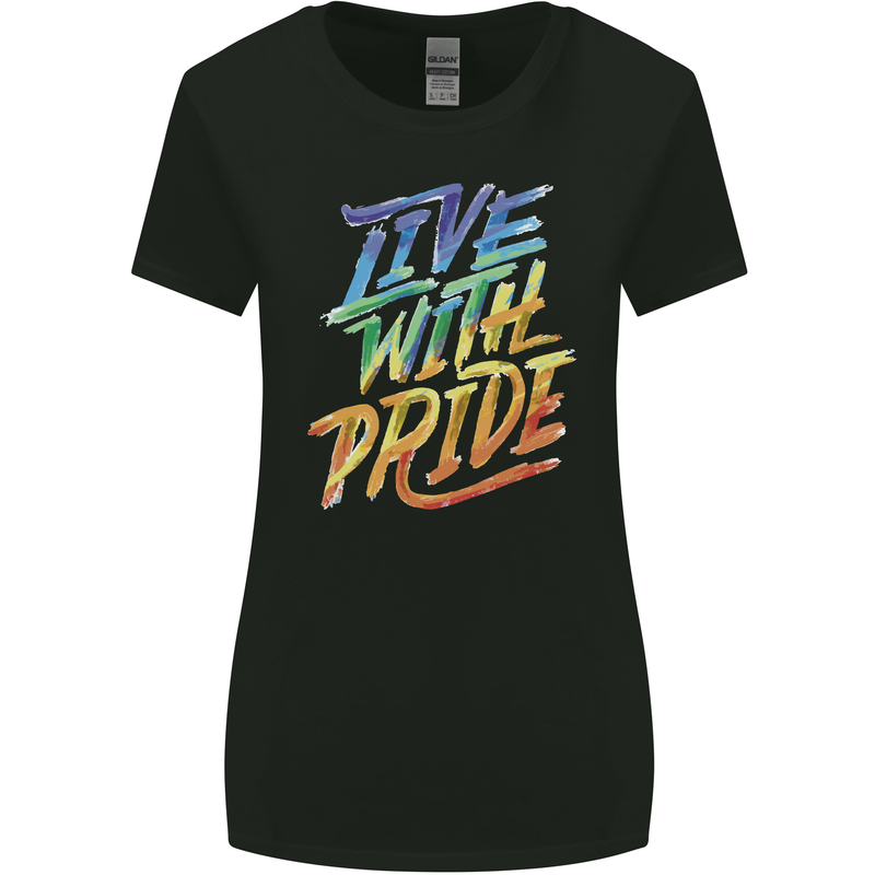Live With Pride LGBT Gay Pride Womens Wider Cut T-Shirt Black