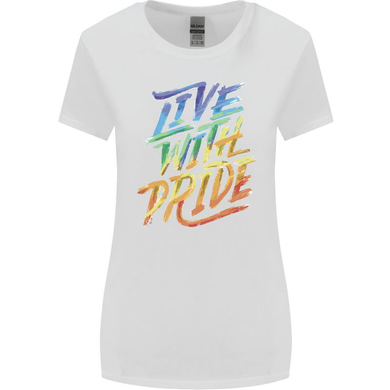Live With Pride LGBT Gay Pride Womens Wider Cut T-Shirt White