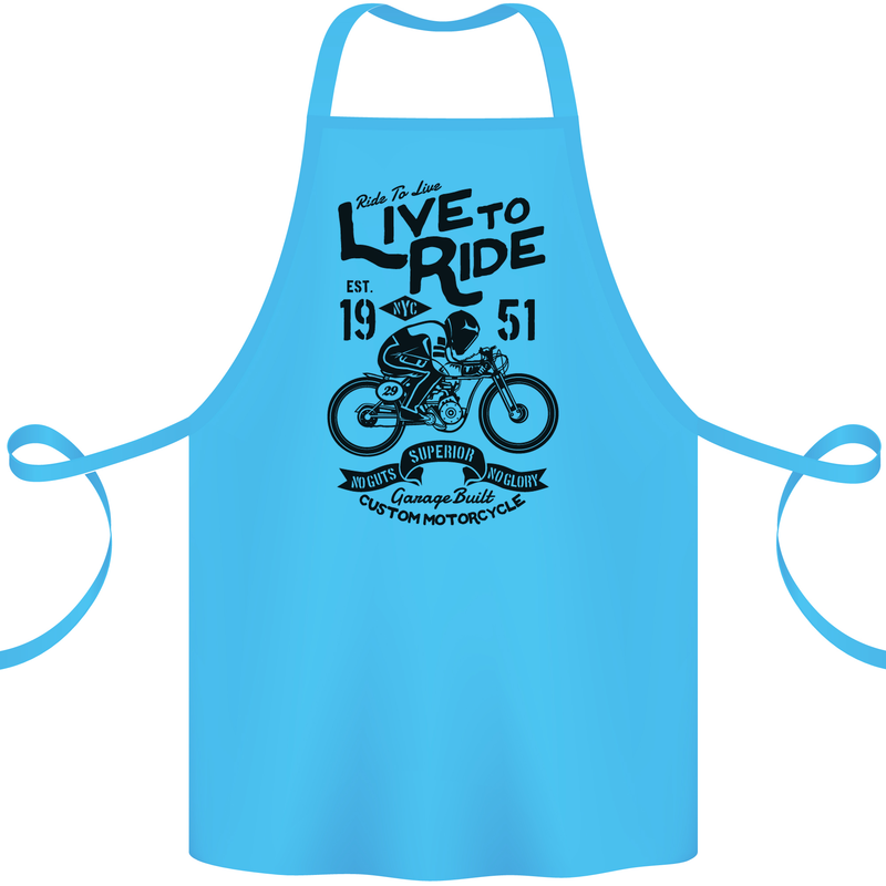 Live to Ride Motorbike Motorcycle Biker Cotton Apron 100% Organic Turquoise