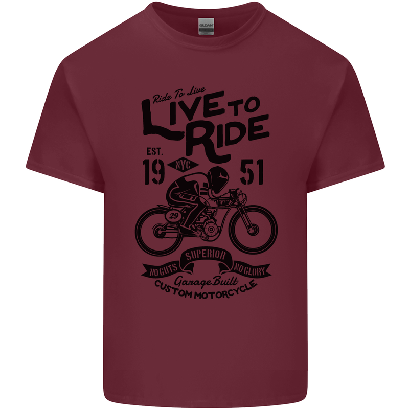 Live to Ride Motorbike Motorcycle Biker Mens Cotton T-Shirt Tee Top Maroon