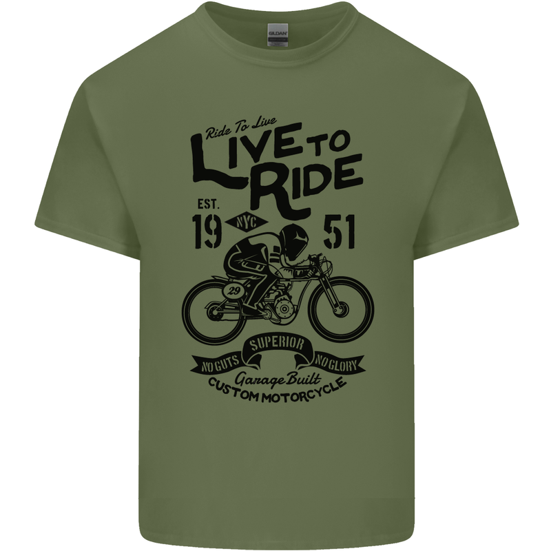 Live to Ride Motorbike Motorcycle Biker Mens Cotton T-Shirt Tee Top Military Green