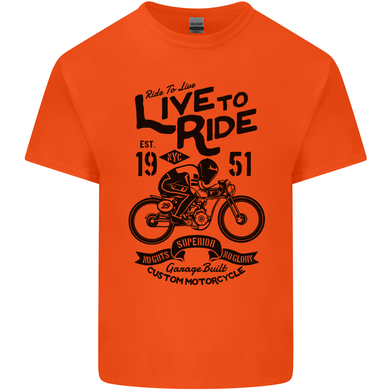Live to Ride Motorbike Motorcycle Biker Mens Cotton T-Shirt Tee Top Orange