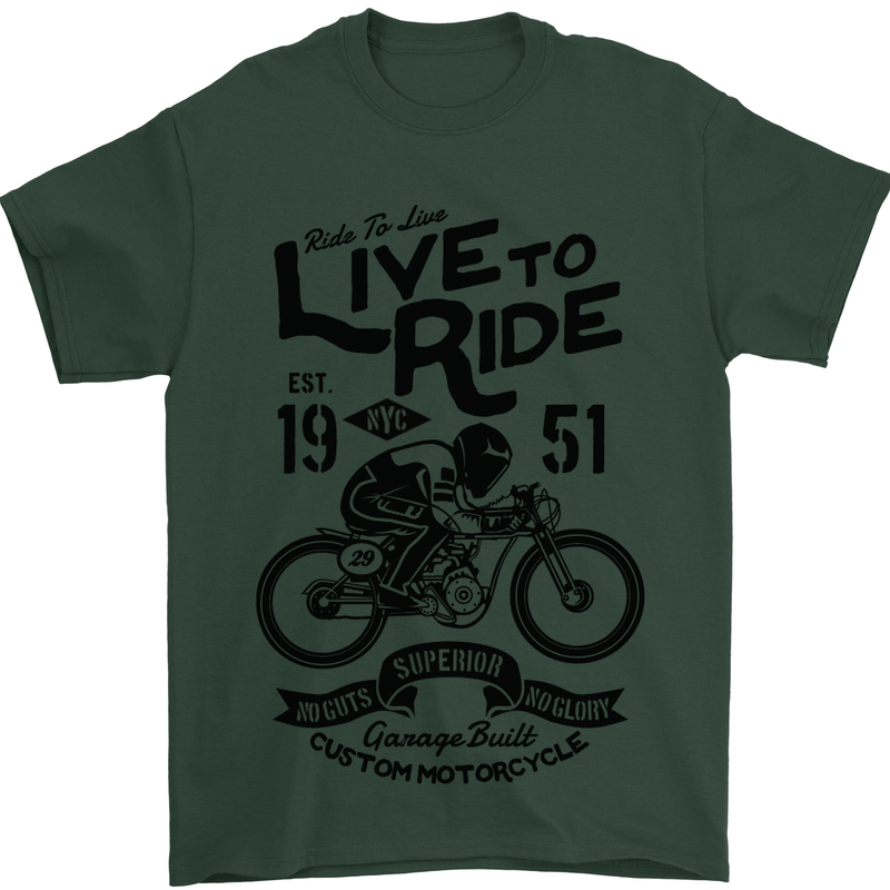 Live to Ride Motorbike Motorcycle Biker Mens T-Shirt Cotton Gildan Forest Green