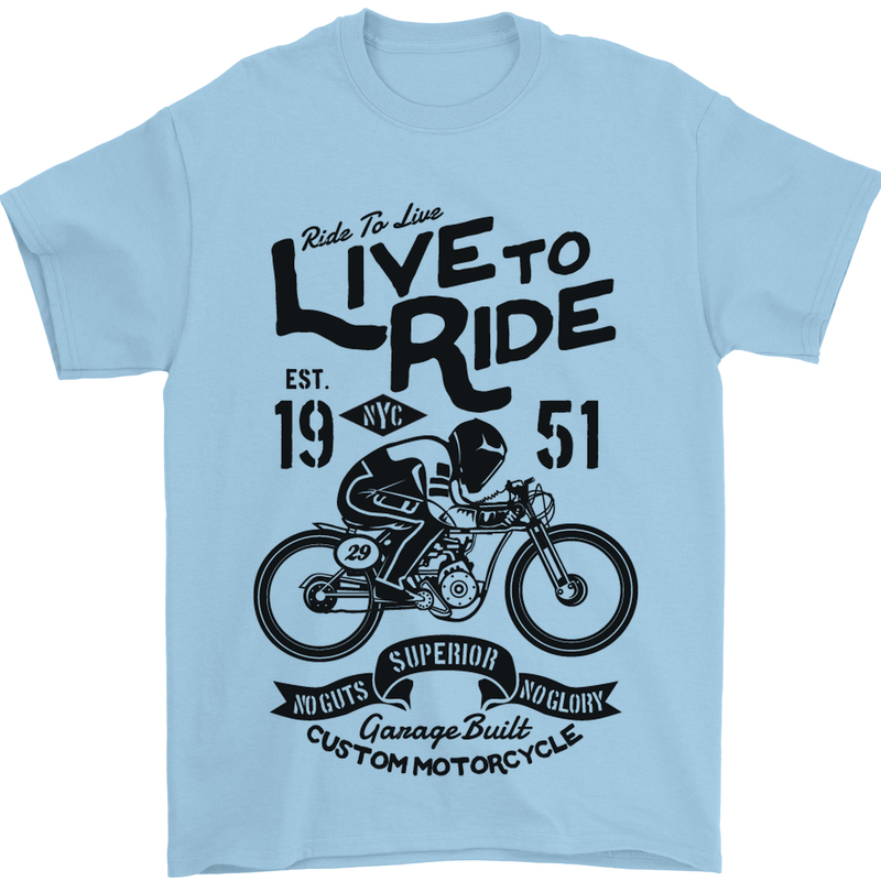 Live to Ride Motorbike Motorcycle Biker Mens T-Shirt Cotton Gildan Light Blue