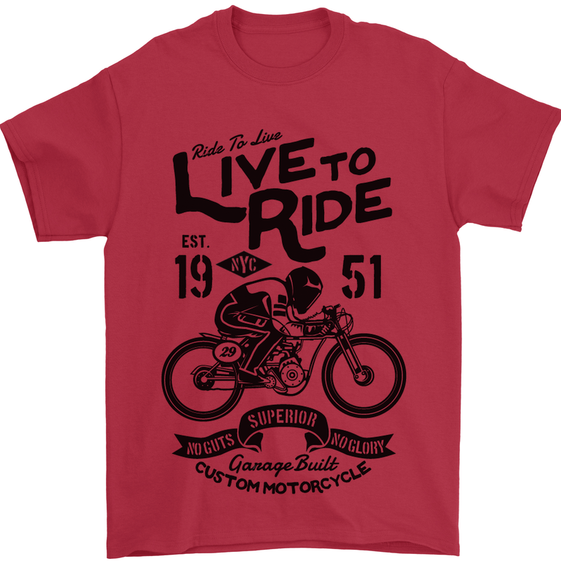 Live to Ride Motorbike Motorcycle Biker Mens T-Shirt Cotton Gildan Red